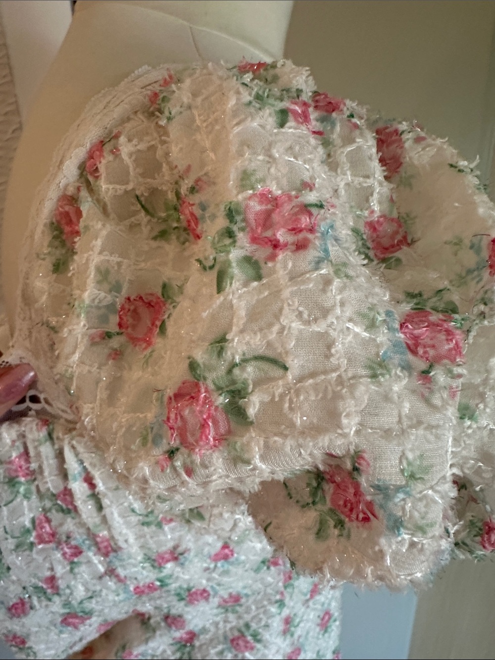 For Love & Lemons Cream Mini Dress with Pink Floral Print - Picture 4 of 13